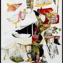 <i>A Fire as Green as Grass</i><br>Cut paper, acrylic, graphite on Yupo<br>31x59-2026