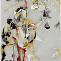 <i>New Gold Dream</i><br>Cut paper, acrylic, graphite, thread on Dura-Lar and Stonehenge<br>40x68x1-2025